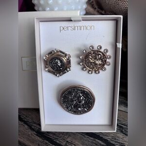 Persimmon Silver and Gold Brooch Set